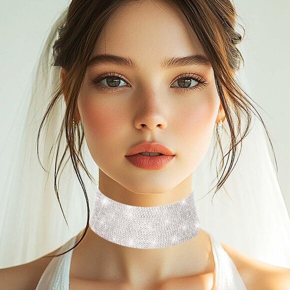 Rhinestone Choker Necklace Multi Layered Chain Crystal Diamond Statement Necklac - Picture 5 of 6